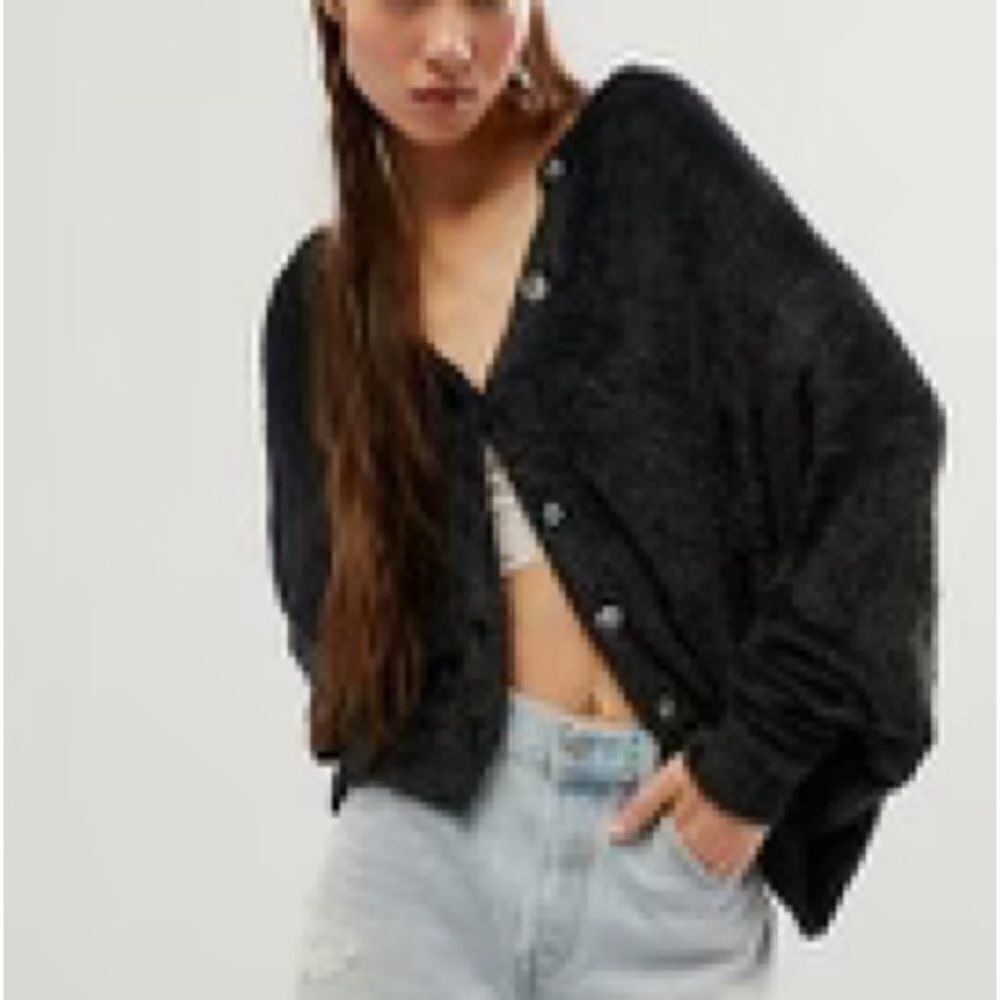 Free People One Sela Black Cardi Button Front Cardigan Sweater XS - Picture 2 of 8